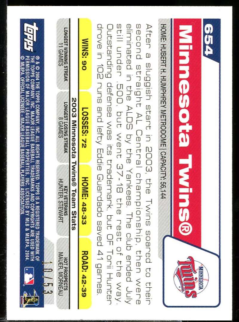 Minnesota Twins TC Card 2004 Topps Black #654 Image 2