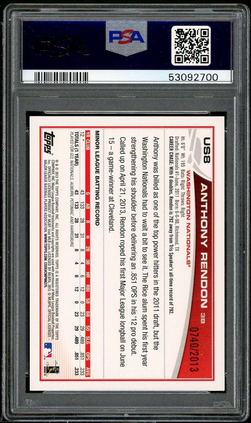 Anthony Rendon Rookie Card 2013 Topps Update Gold #US8 PSA 9 Image 2