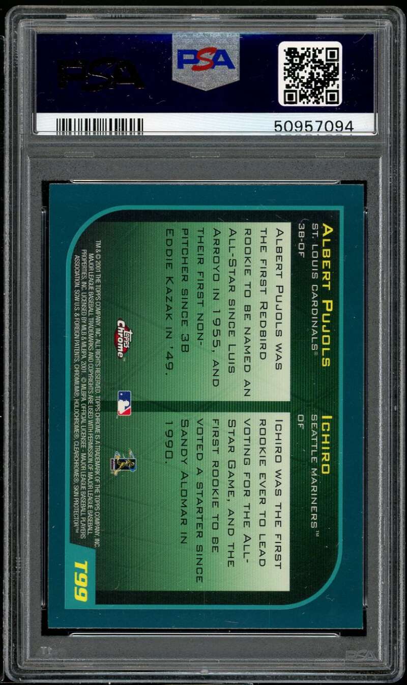 Ichiro Suzuki / Albert Pujols Rookie Card 2001 Topps Chrome Traded #T99 PSA 9 Image 2