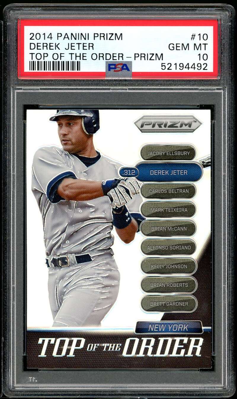 Derek Jeter Card 2014 Panini Prizm Top Of The Order Prizm #10 PSA 10 Image 1