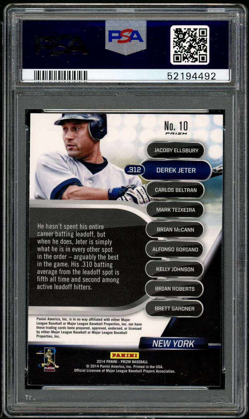 Derek Jeter Card 2014 Panini Prizm Top Of The Order Prizm #10 PSA 10 Image 2