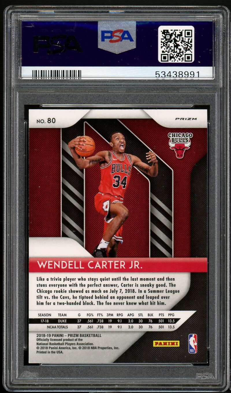 Wendell Carter Jr Rookie Card 2018-19 Panini Prizm Silver Prizm #80 PSA 8 Image 2