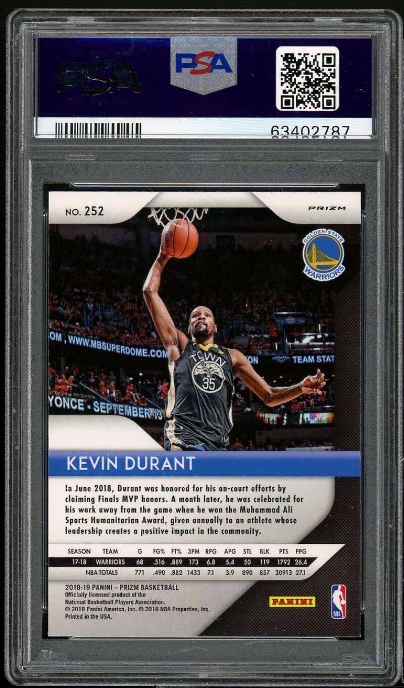 Kevin Durant Card 2018-19 Panini Prizm Ruby Wave #252 PSA 9 Image 2