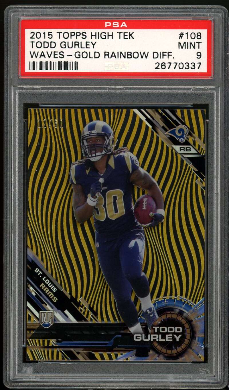 Todd Gurley Rookie Card 2015 Topps High Teck Waves Gold Rainbow #108 PSA 9 Image 1