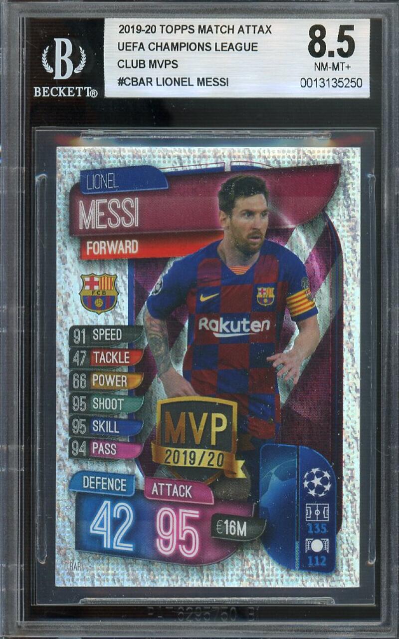 Lionel Messi 2019-20 Topps Match Attax UEFA Champions League Club MVPS BGS 8.5 Image 1