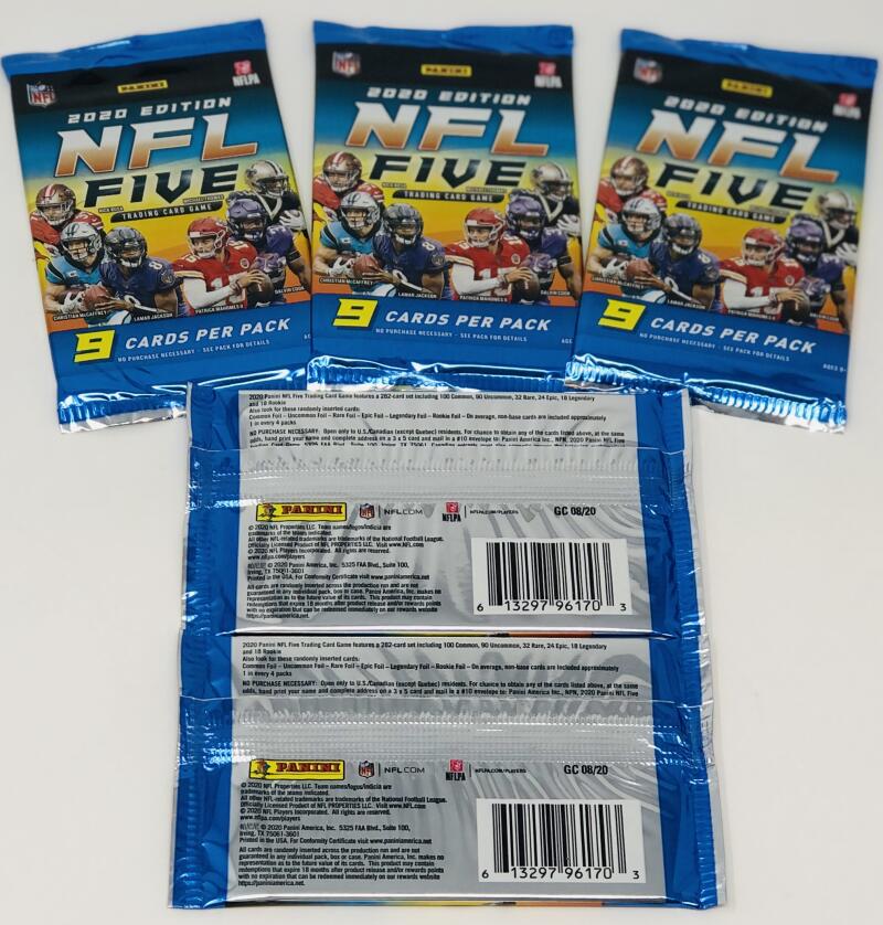(5) 2020 Panini NFL Five Football Trading Card Pack Lot Joe Burrow Rookie Year Image 1