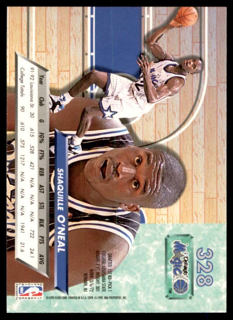 Shaquille O'Neal Rookie Card 1992-93 Ultra #328 Image 2