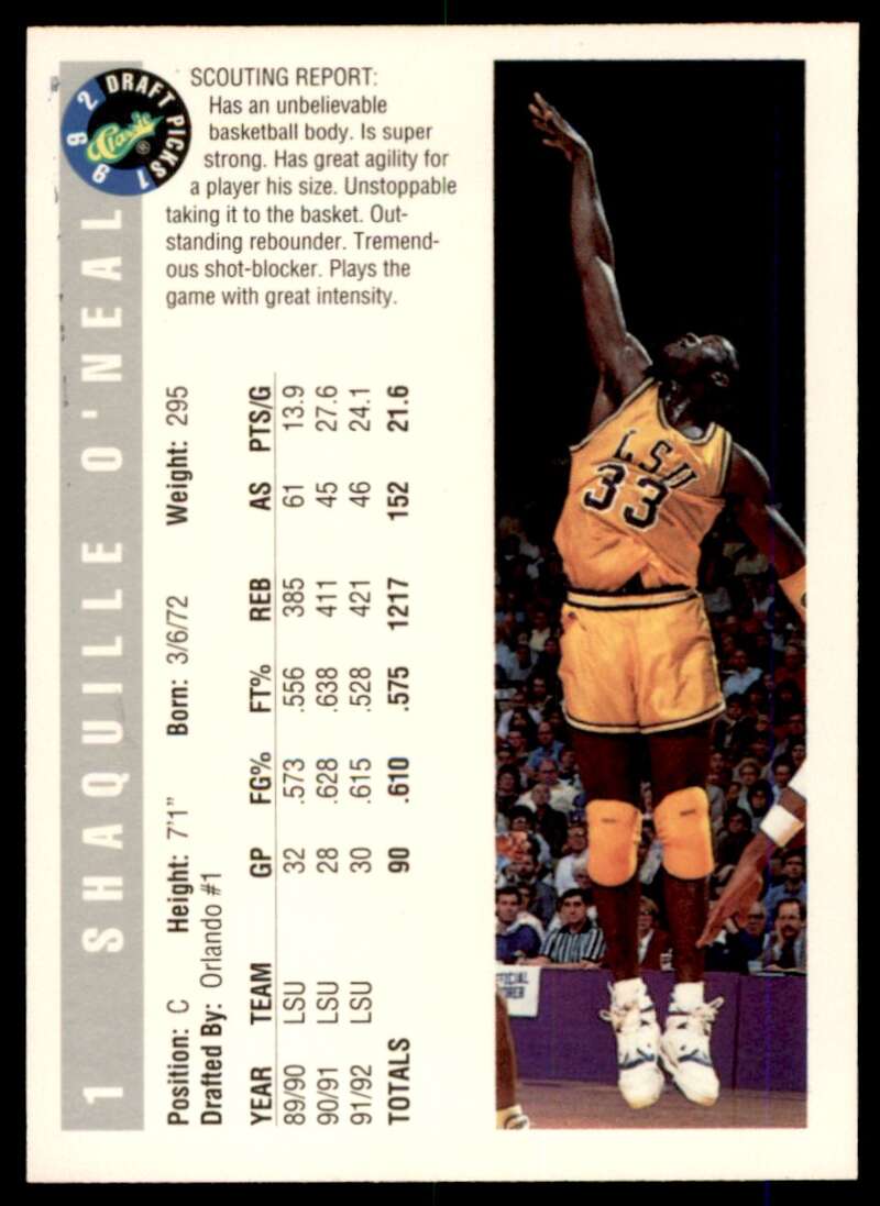 Shaquille O'neal Rookie Card 1992 Classic #1 Image 2