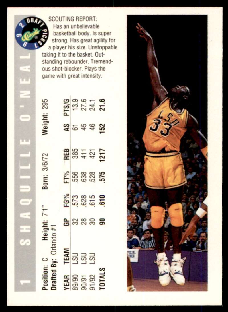 Shaquille O'neal Rookie Card 1992 Classic #1 Image 2