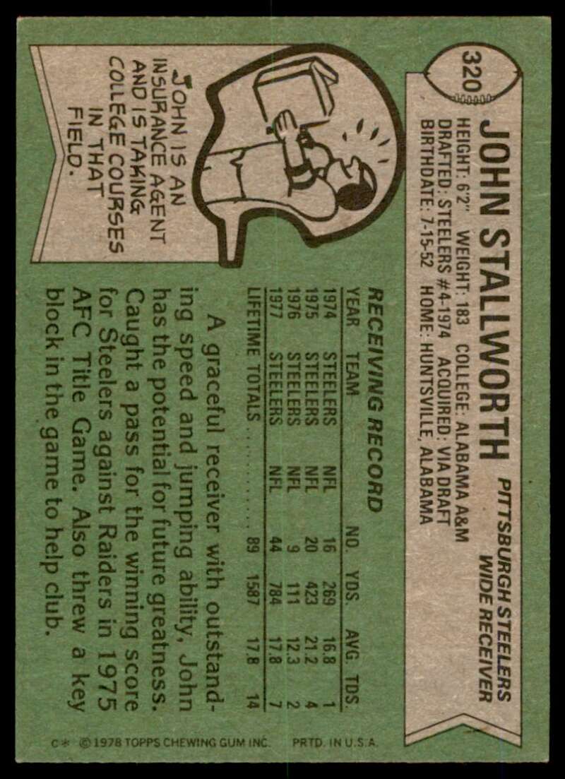 John Stallworth Rookie Card 1978 Topps #320 Image 2