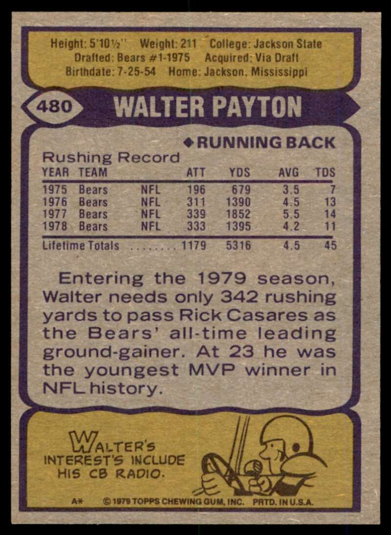 Walter Payton Card 1979 Topps #480 Image 2