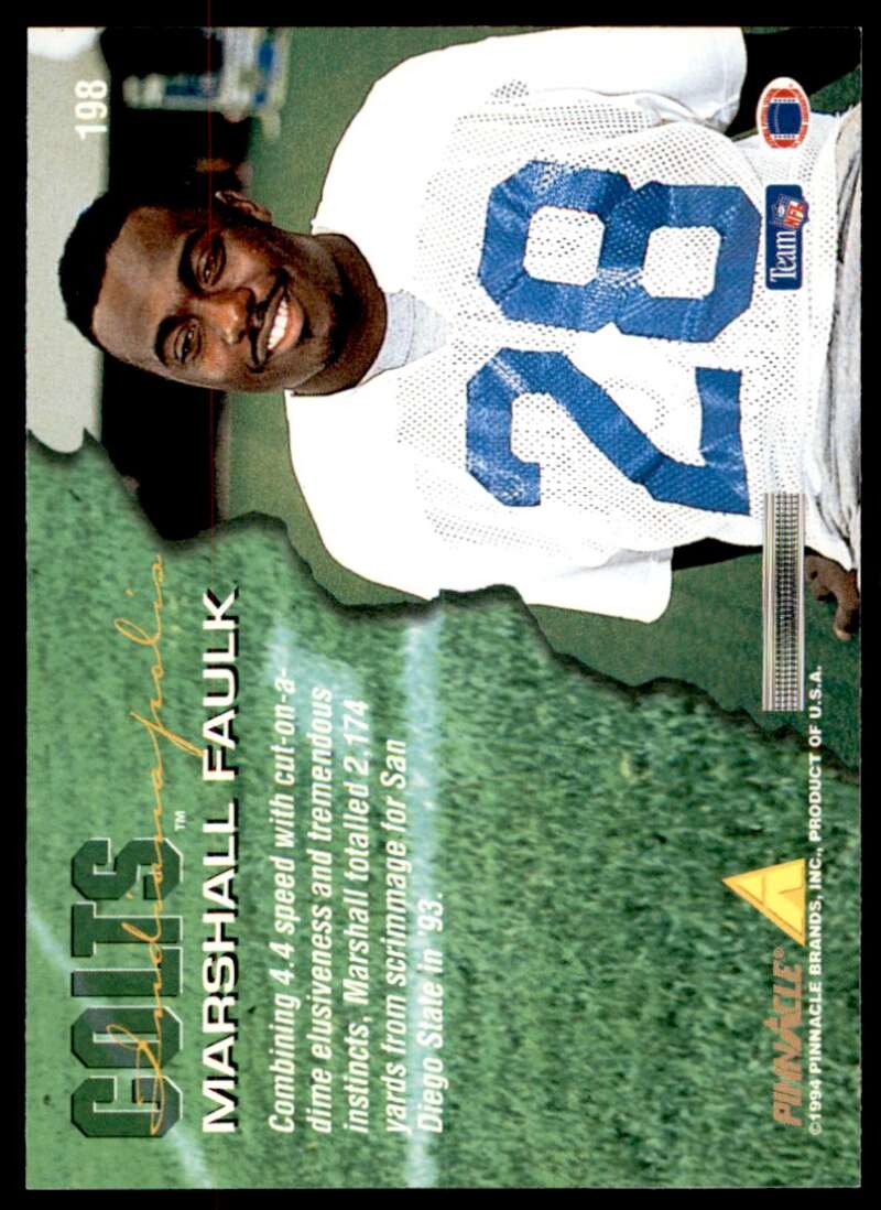 Marshall Faulk Rookie Card 1994 Pinnacle #198 Image 2