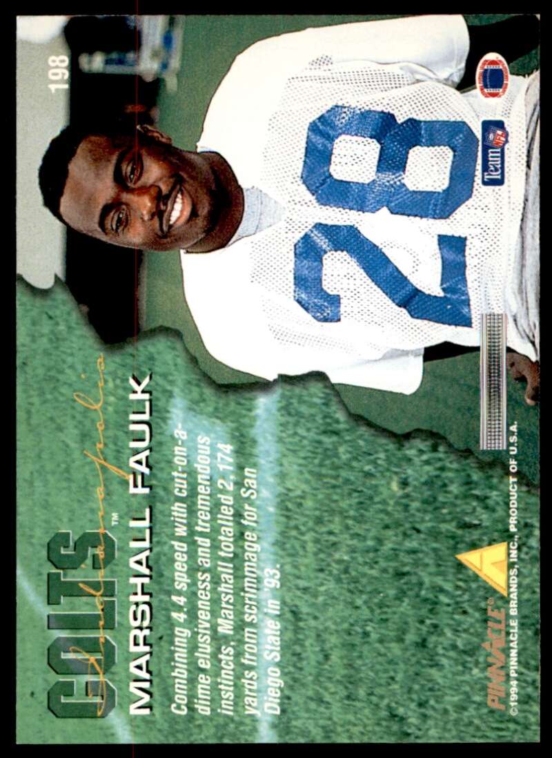 Marshall Faulk Rookie Card 1994 Pinnacle #198 Image 2
