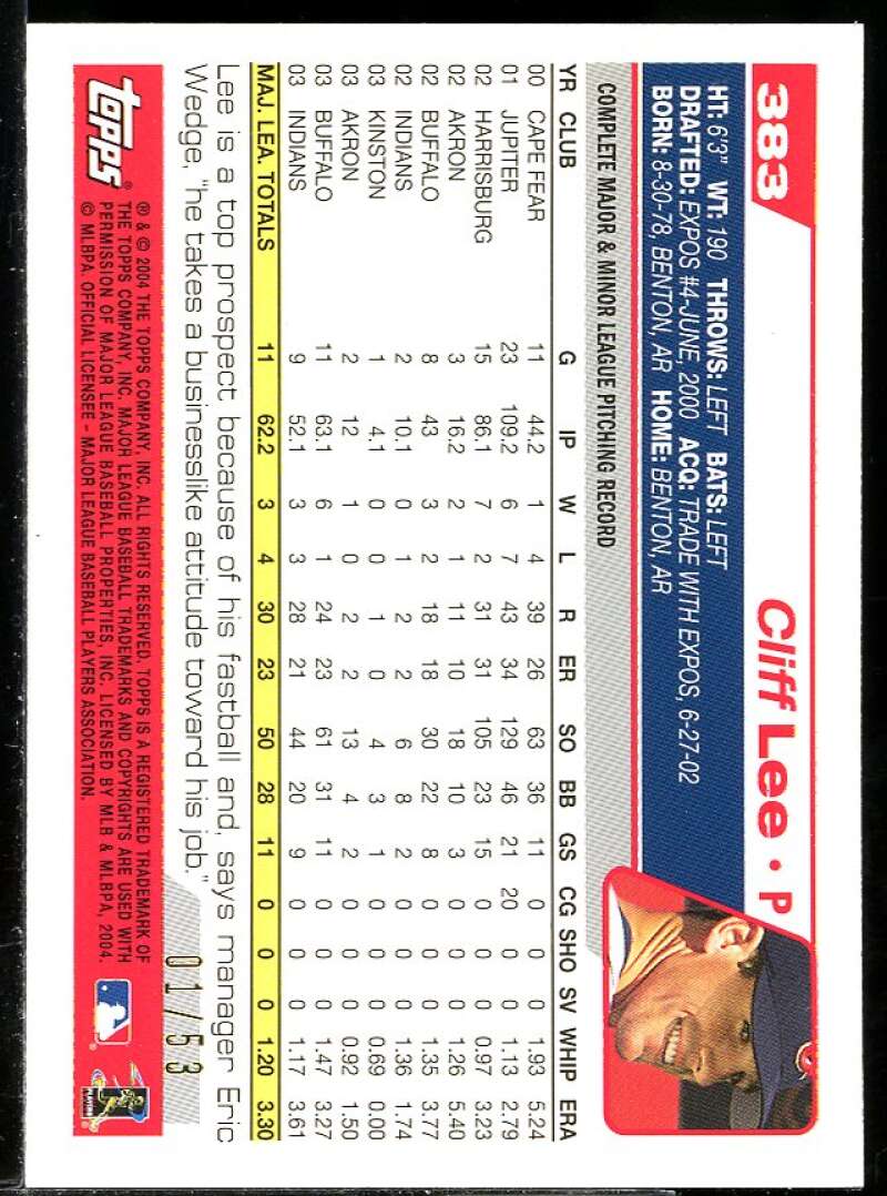 Cliff Lee Card 2004 Topps Black #383 Image 2