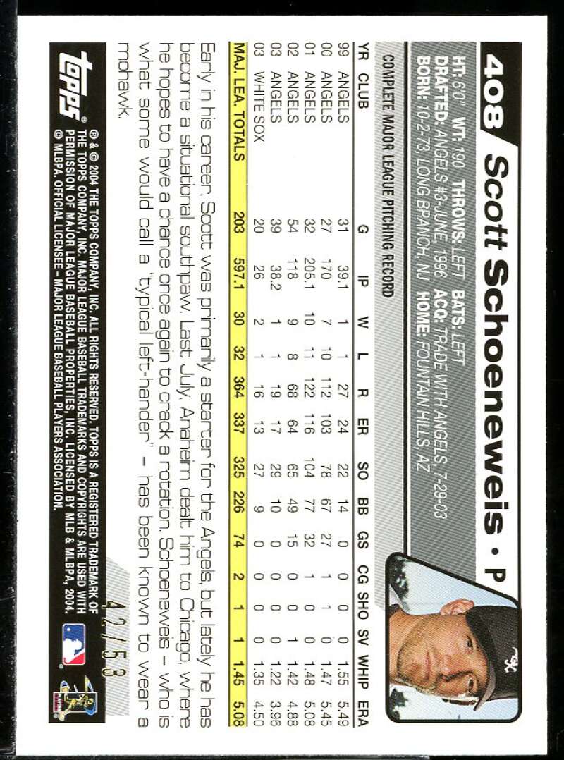 Scott Schoeneweis Card 2004 Topps Black #408 Image 2