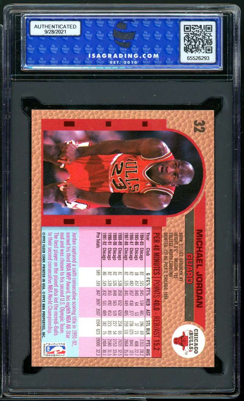 Michael Jordan Card 1992-93 Fleer #32 ISA 9 MINT Image 2