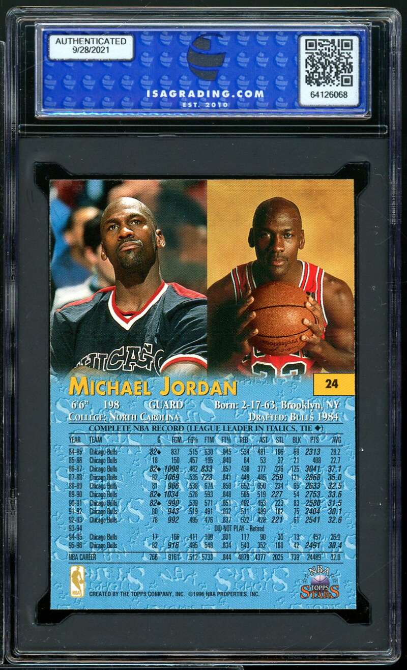 Michael Jordan Card 1996 Topps Stars #24 ISA 9 MINT Image 2