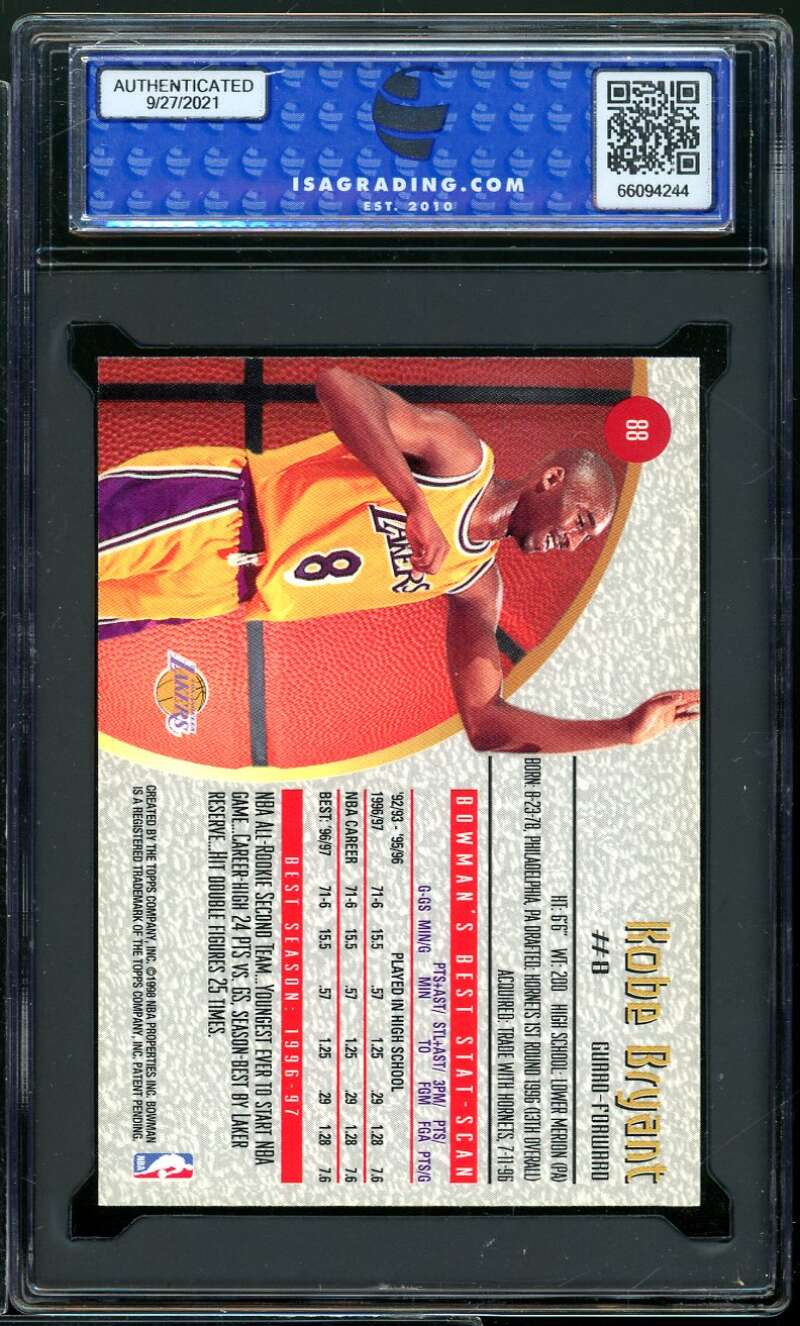 Kobe Bryant Card 1997-98 Bowman's Best #88 ISA 10 GEM MINT Image 2