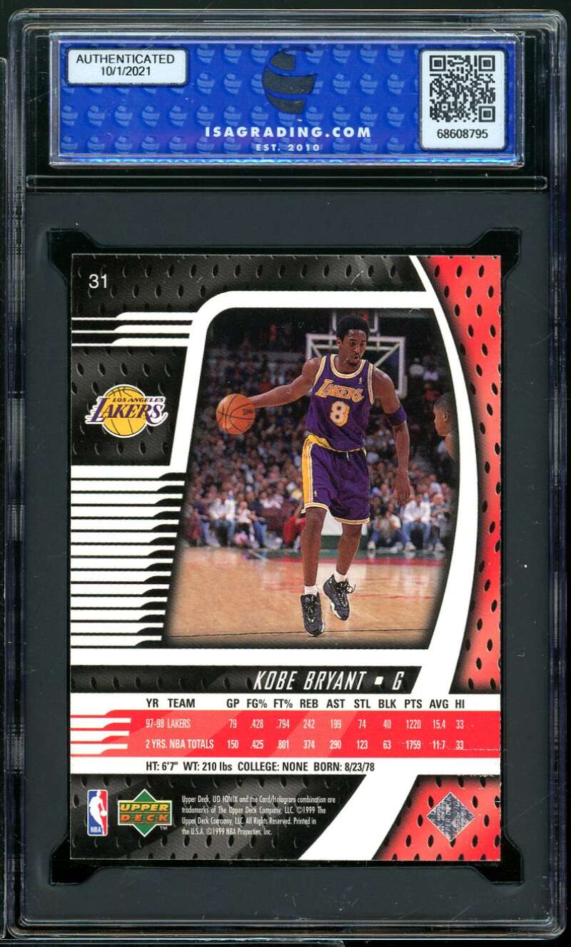 Kobe Bryant Card 1998 Upper Deck Ionix #31 ISA 10 GEM MINT Image 2