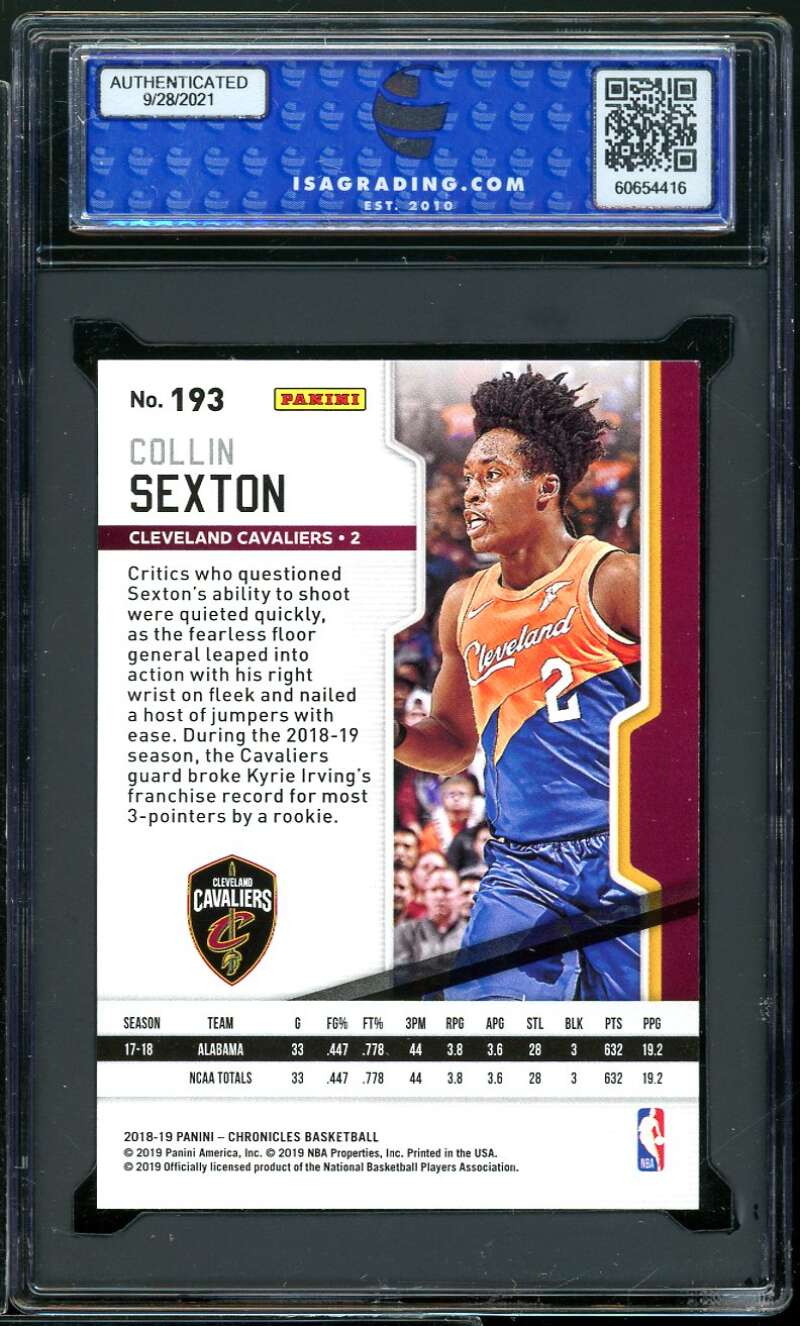 Collin Sexton Rookie Card 2018-19 Panini Chronicles Playoff #193 ISA 10 GEM MINT Image 2