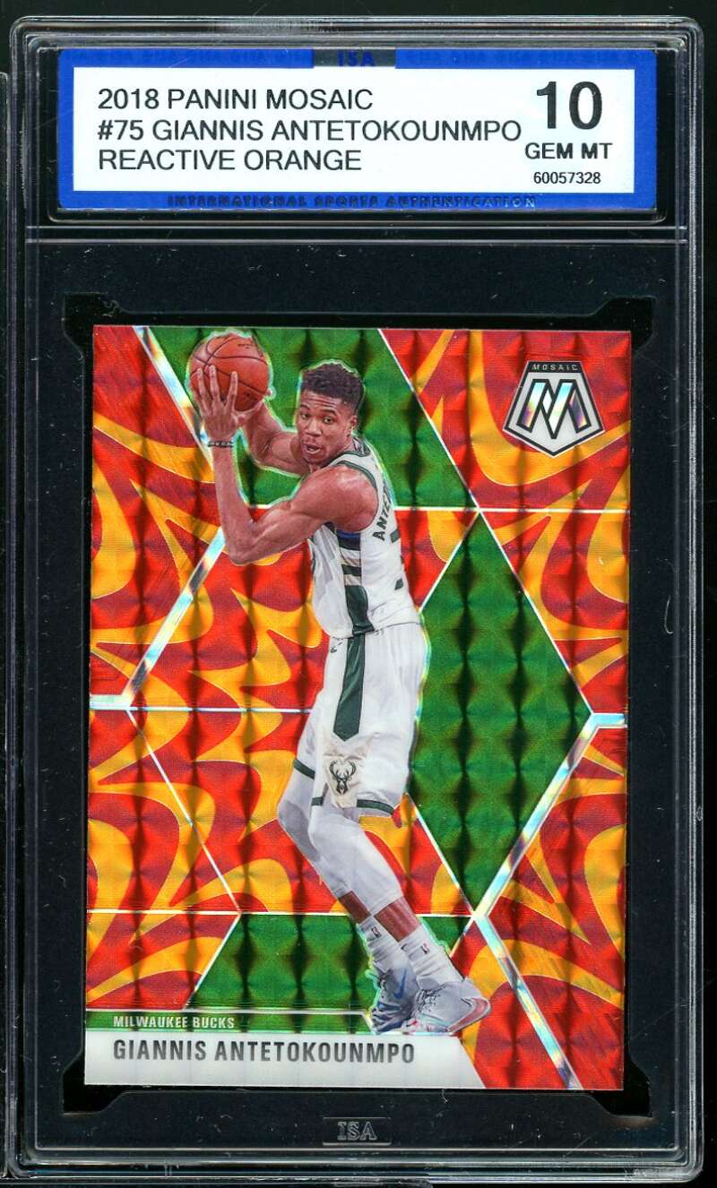 Giannis Antetokounmpo 2019-20 Panini Mosaic Reactive Orange #75 ISA 10 GEM MINT Image 1