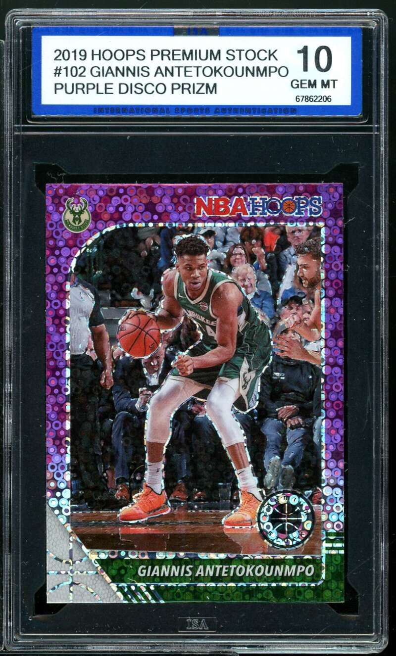 Giannis Antetokounmpo 2019-20 Hoops Premium Stock Purple Disco ISA 10 GEM MINT Image 1