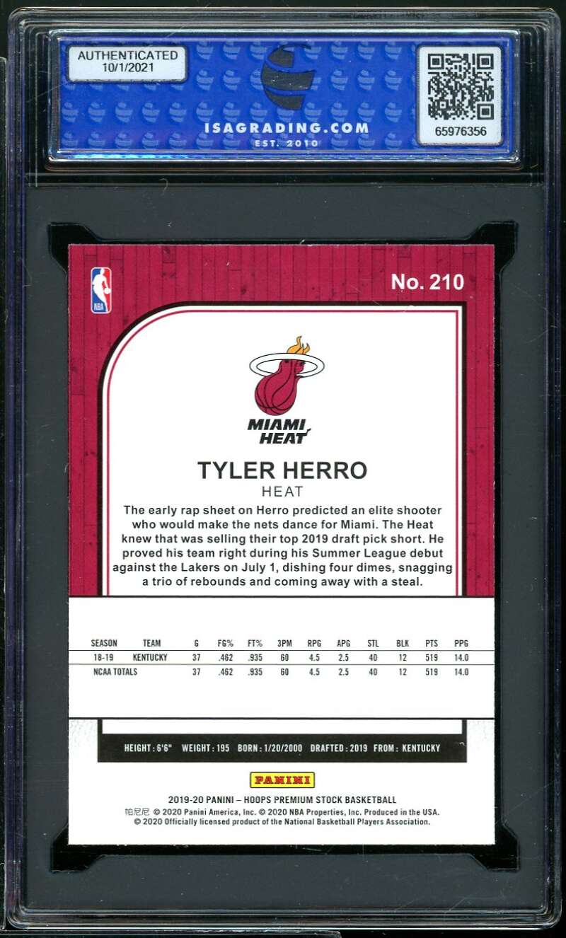 Tyler Herro Rookie Card 2019-20 Hoops Premium Stock #210 ISA 10 GEM MINT Image 2