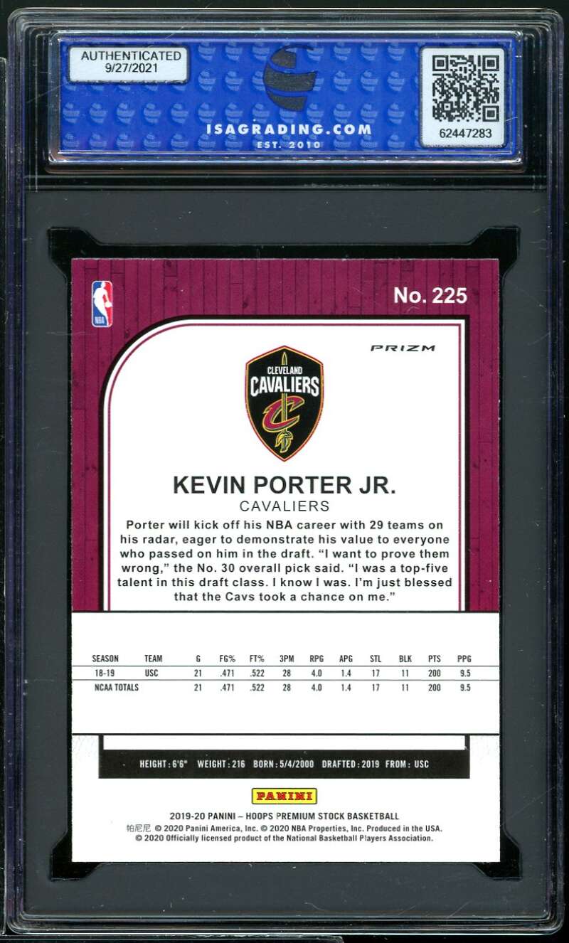 Kevin Porter Jr. Rookie 2019-20 Hoops Premium Stock Red Prizm #225 ISA 10 GEM MT Image 2