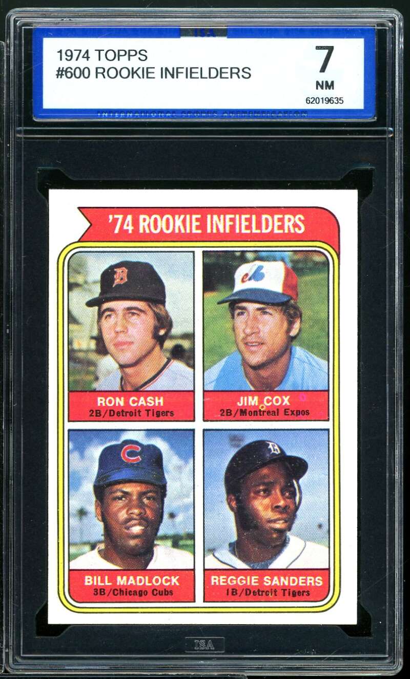 Ron Cash/Jim Cox/Bill Madlock/Reggie Sanders Rookie 1974 Topps #600 ISA 7 NM Image 1