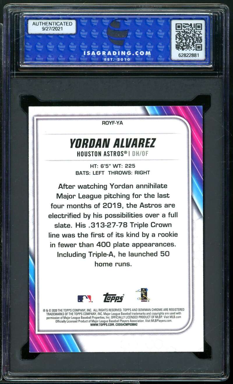 Yordan Alvarez Rookie 2019 Bowman Mega Box Chrome R.O.Y Fav #royf-ya ISA 9 MINT Image 2