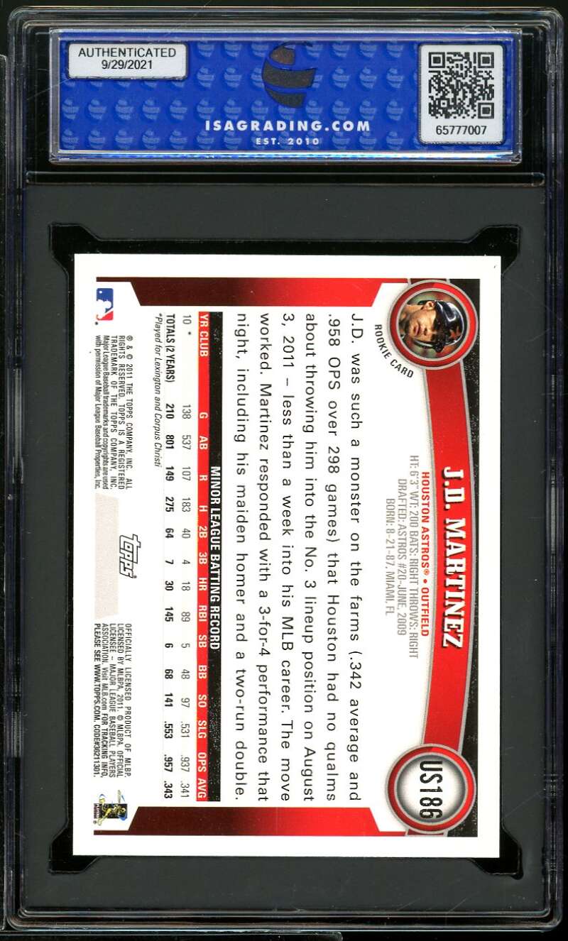J.D. Martinez Rookie Card 2011 Topps Update #US186 ISA 10 GEM MINT Image 2