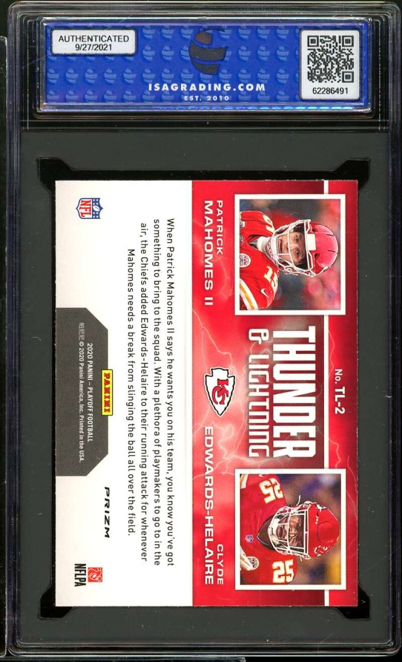 Patrick Mahomes w/Helaire Rookie 2020 Playoff Thunder Silver #TL-2 ISA 10 GEM MT Image 2