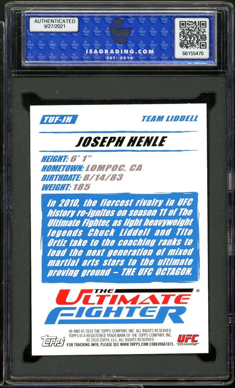 Joseph Henle Card 2010 Topps UFC Ultimate Fighter Auto #tuf-jh ISA 10 GEM MT Image 2