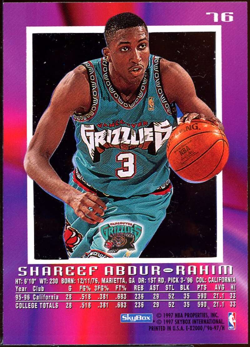 Shareef Abdur-Rahim Card 1996-97 E-X2000 #76 Image 2