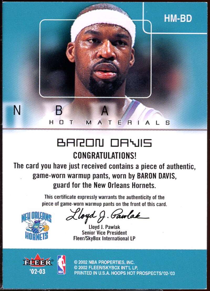 Baron Davis Card 2002-03 Hoops Hot Prospects Materials #HM-BD Image 2