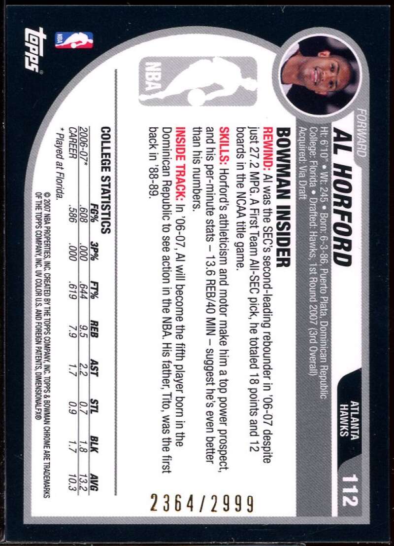 Al Horford Rookie Card 2007-08 Bowman Chrome #112 Image 2