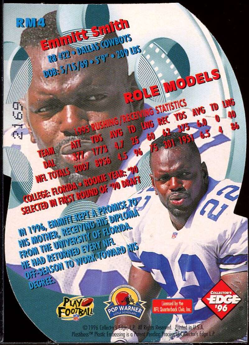 Emmitt Smith Card 1996 Collector's Edge Advantage Role Models #RM4 Image 2