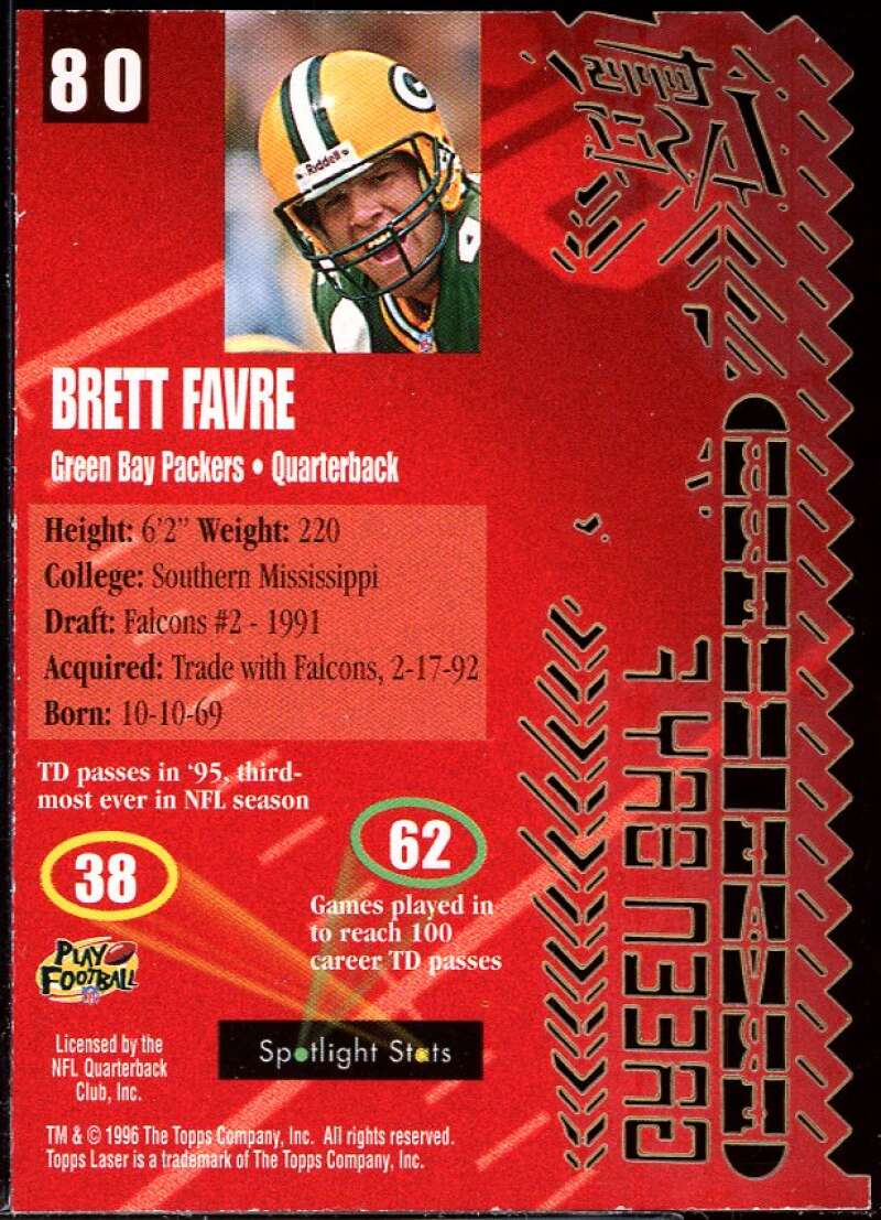 Brett Favre Card 1996 Topps Laser #80 Image 2