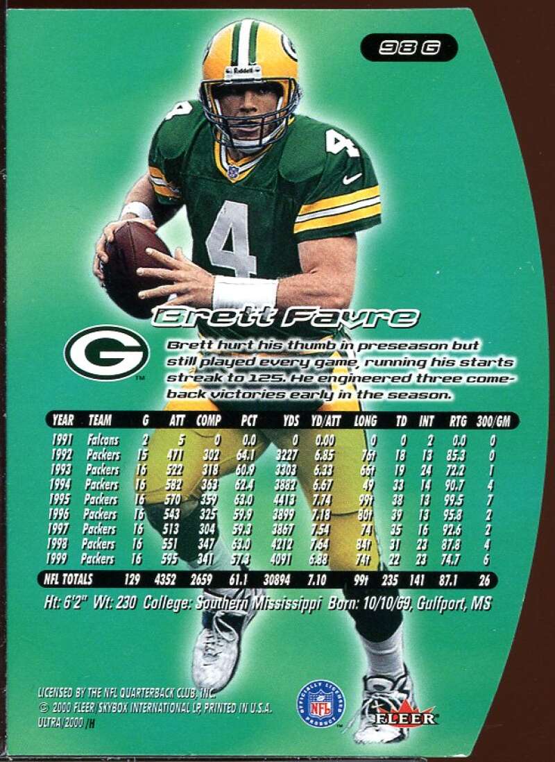 Brett Favre Card 2000 Ultra Gold Medallion #98 Image 2