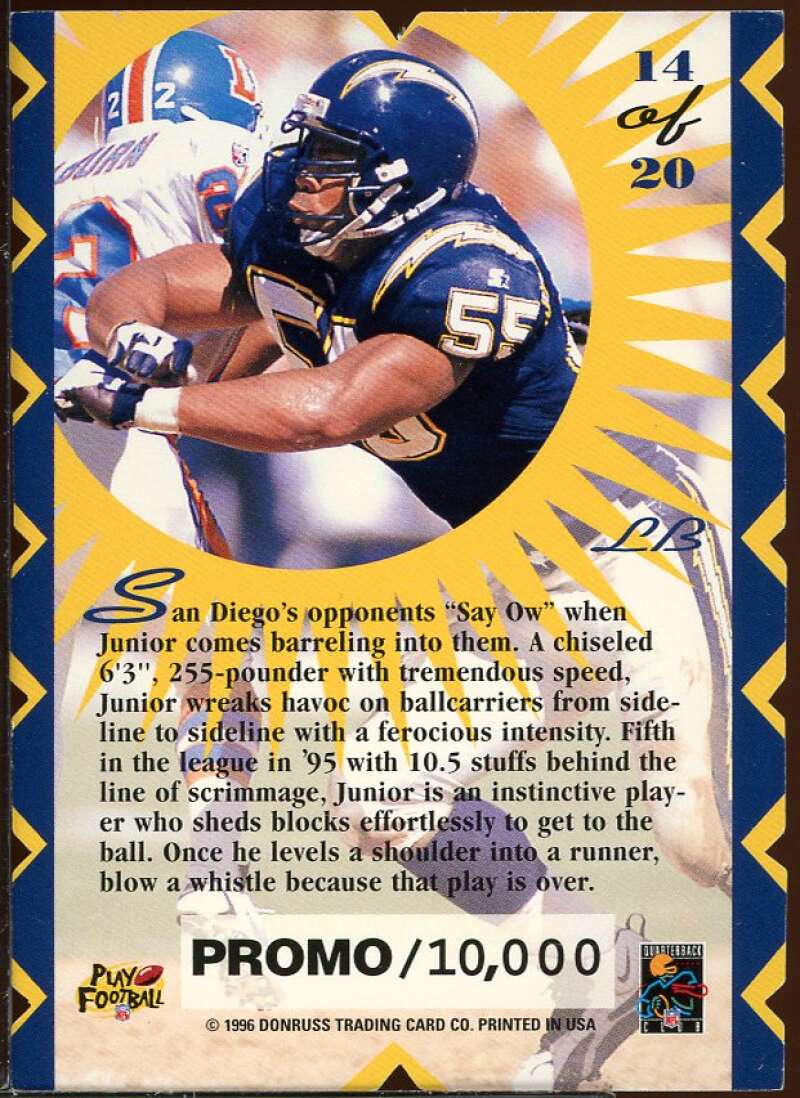 Junior Seau Card 1996 Donruss Hit List Promos #14 Image 2