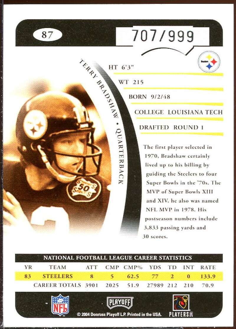 Terry Bradshaw Card 2004 Playoff Prime Signatures #87 Image 2