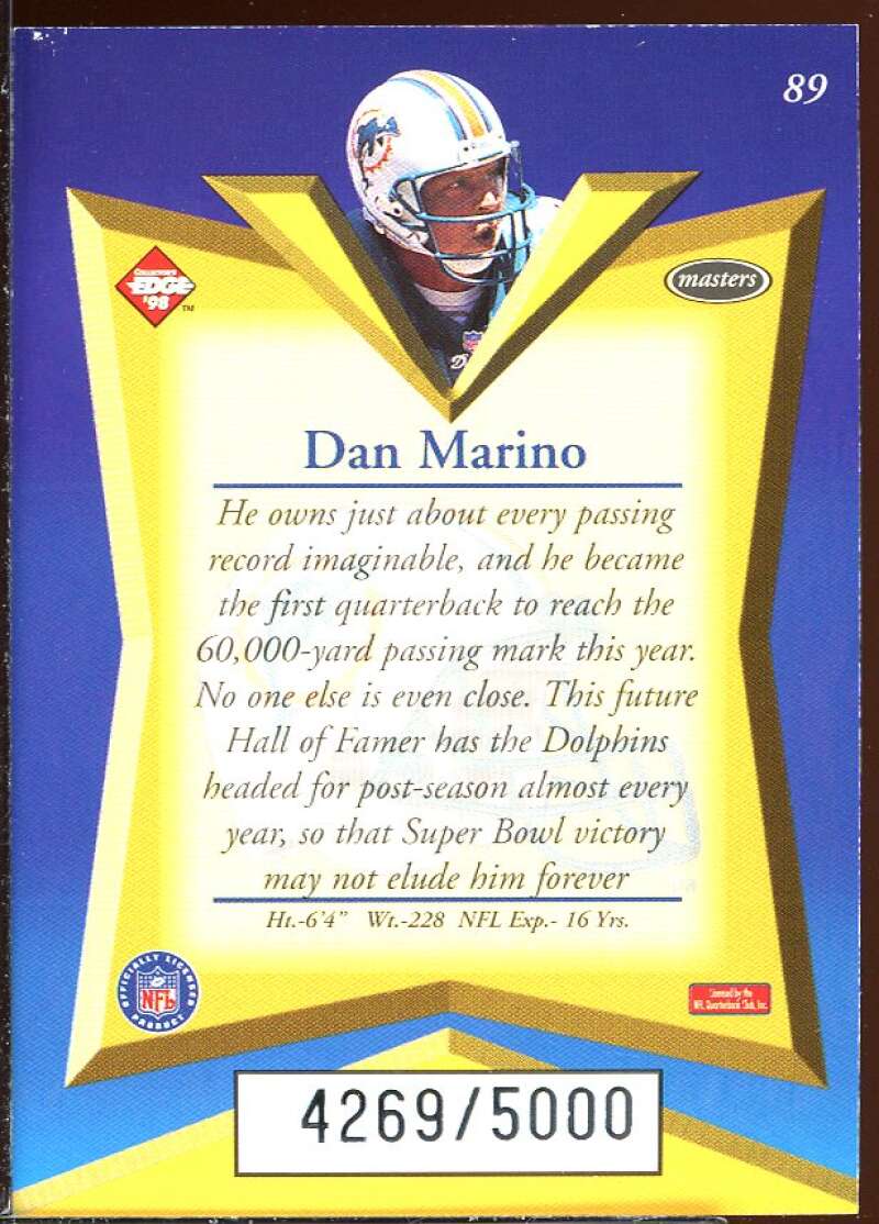 Dan Marino Card 1998 Collector's Edge Masters #89 Image 2