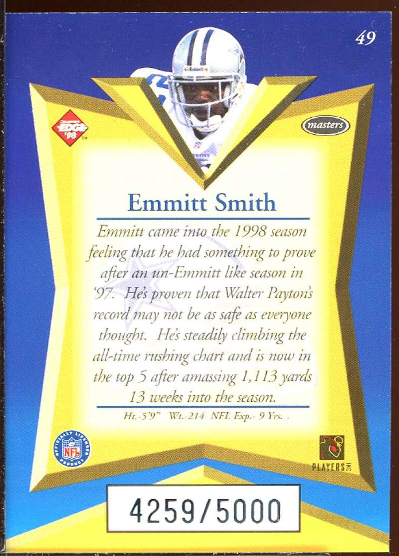 Emmitt Smith Card 1998 Collector's Edge Masters #49 Image 2