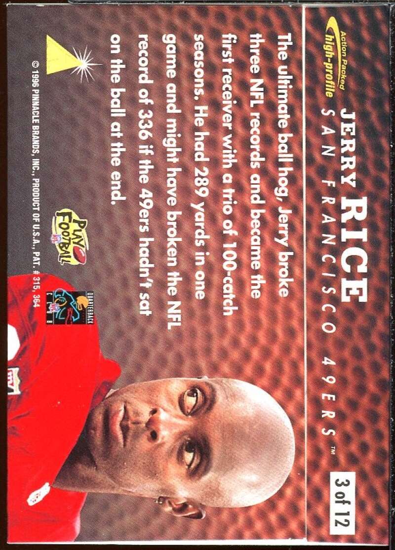 Jerry Rice Card 1996 Action Packed Ball Hog #3 Image 2