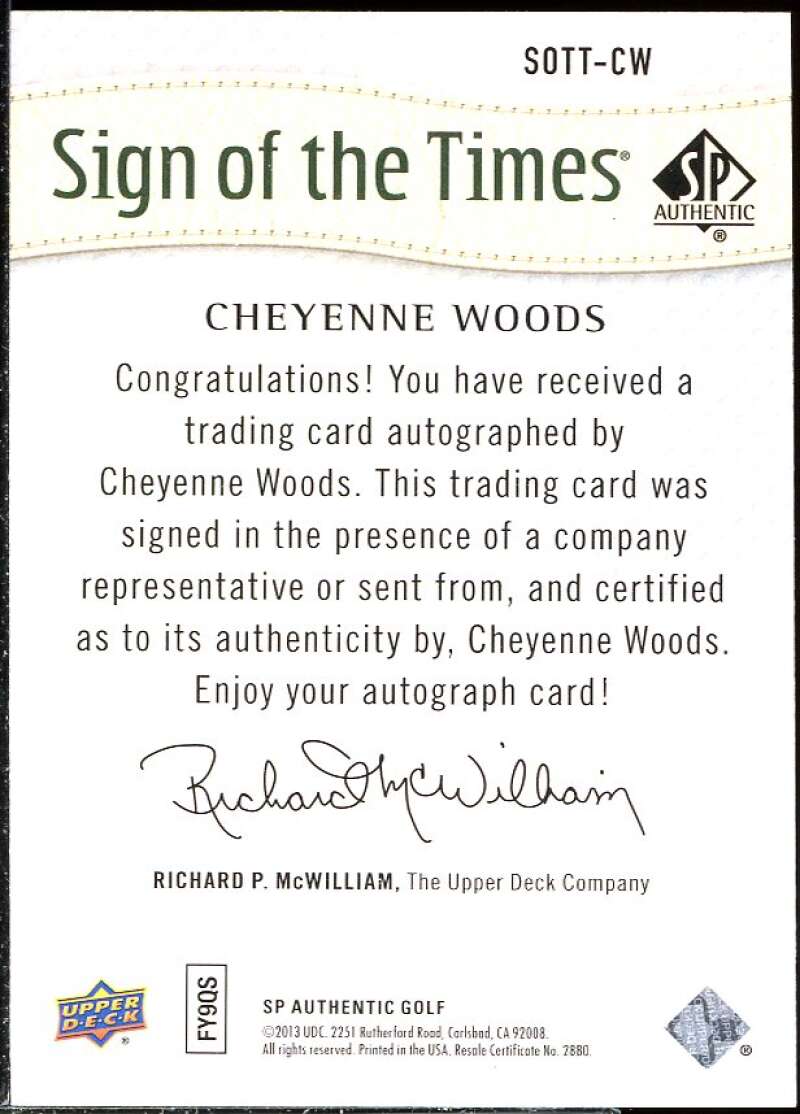 Cheyenne Woods H Card 2014 SP Authentic Sign of the Times #SOTTCW Image 2