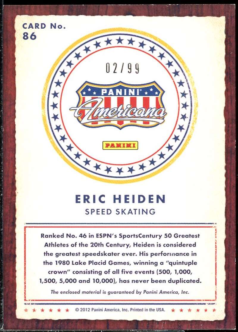 Eric Heiden Card 2012 Americana Heroes and Legends Autograph Materials #86 /99 Image 2