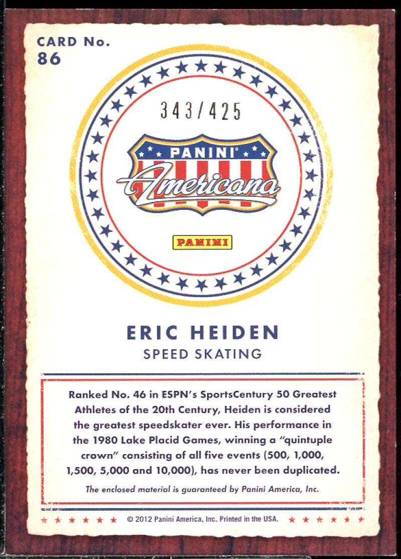 Eric Heiden Card 2012 Americana Heroes and Legends Materials #86 /425 Image 2