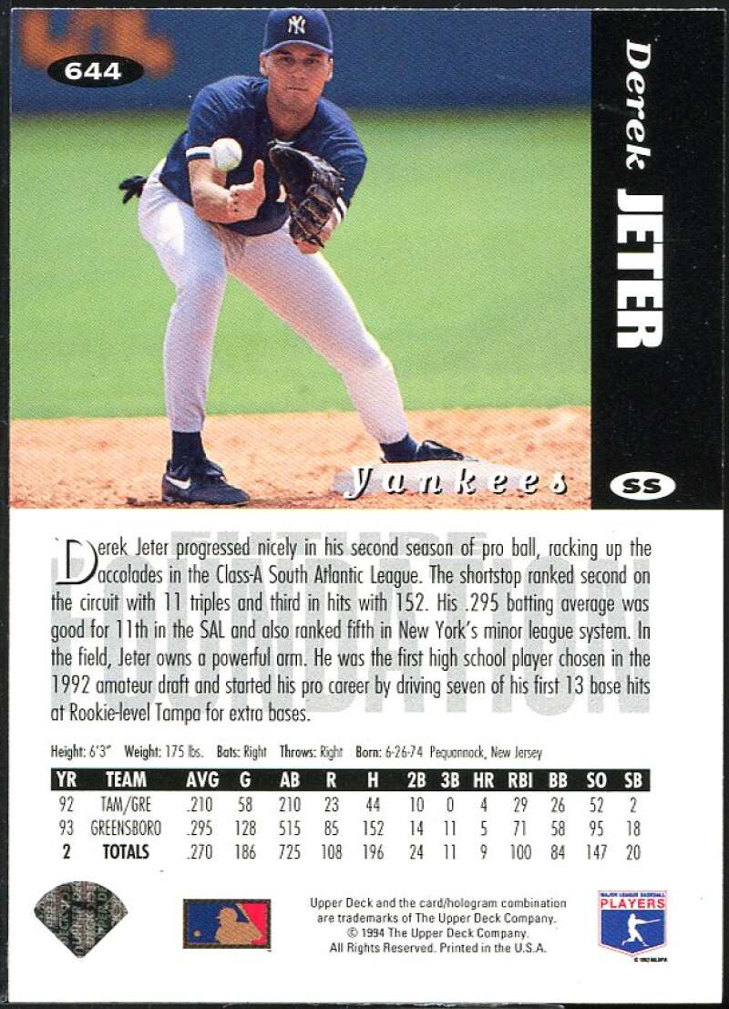 Derek Jeter Rookie Card 1994 Collector's Choice #644 Image 2