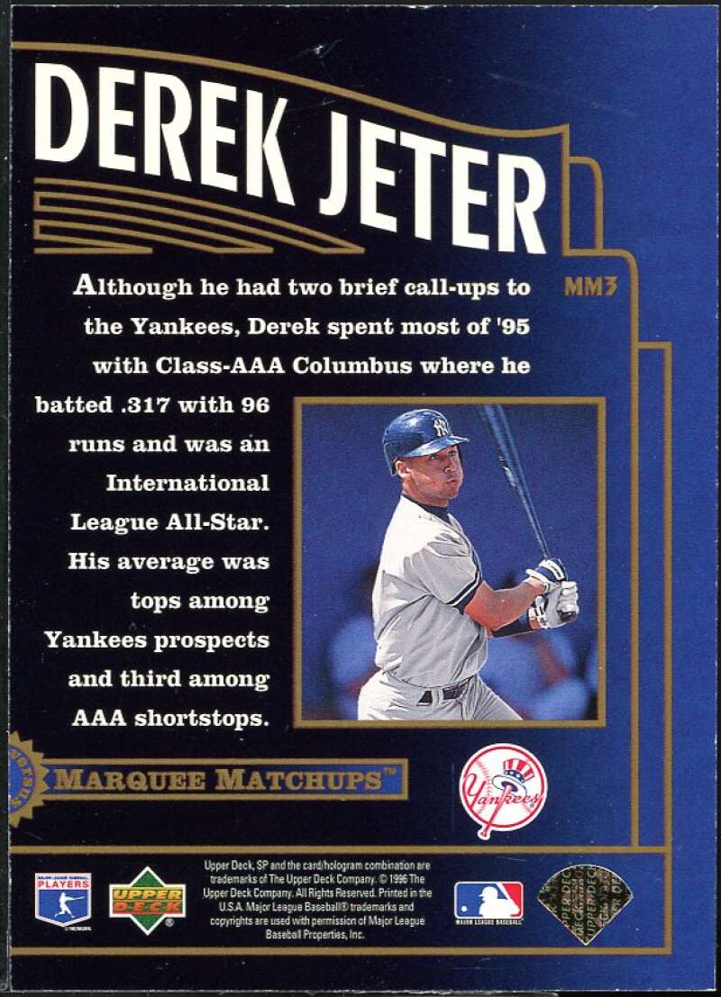 Derek Jeter Card 1996 SP Marquee Matchups #MM3 Image 2