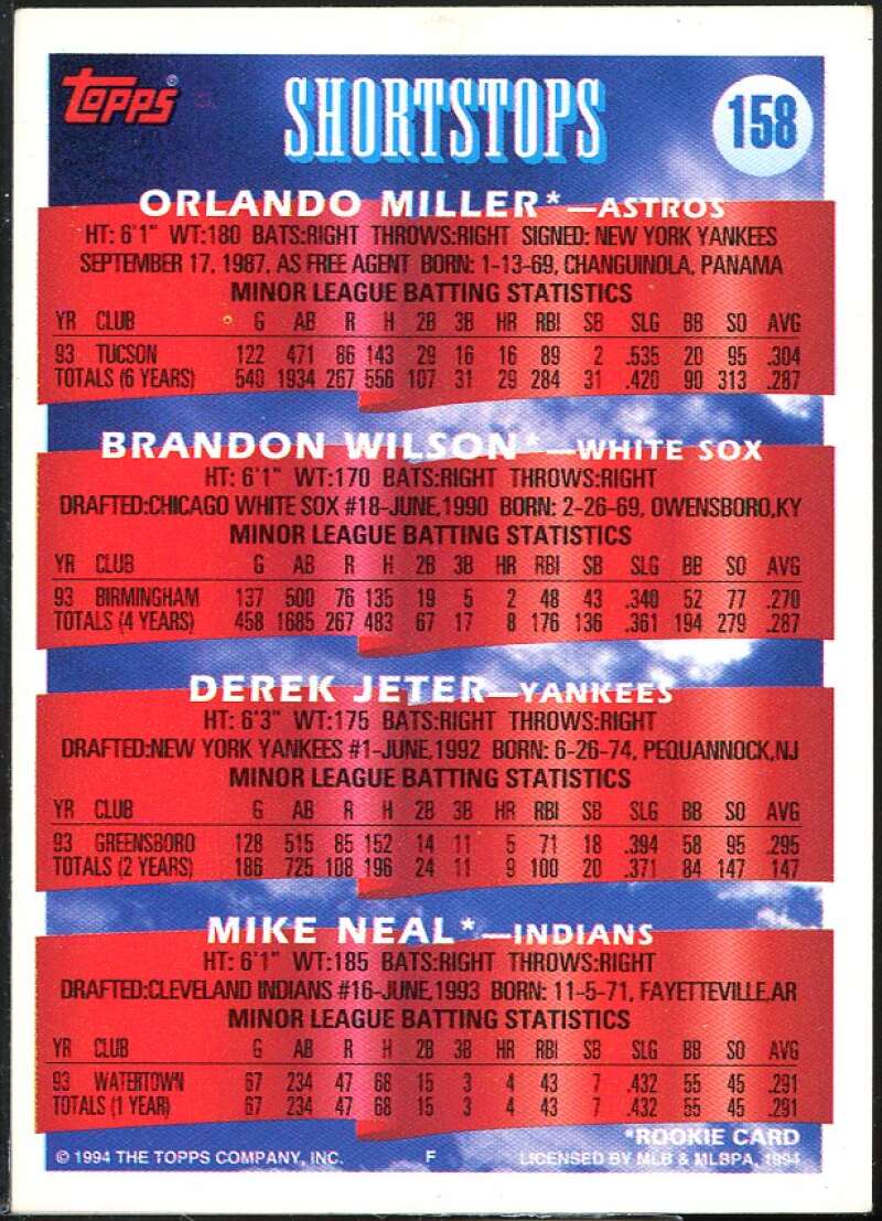 Derek Jeter Prospects Card 1994 Topps #158 Image 2